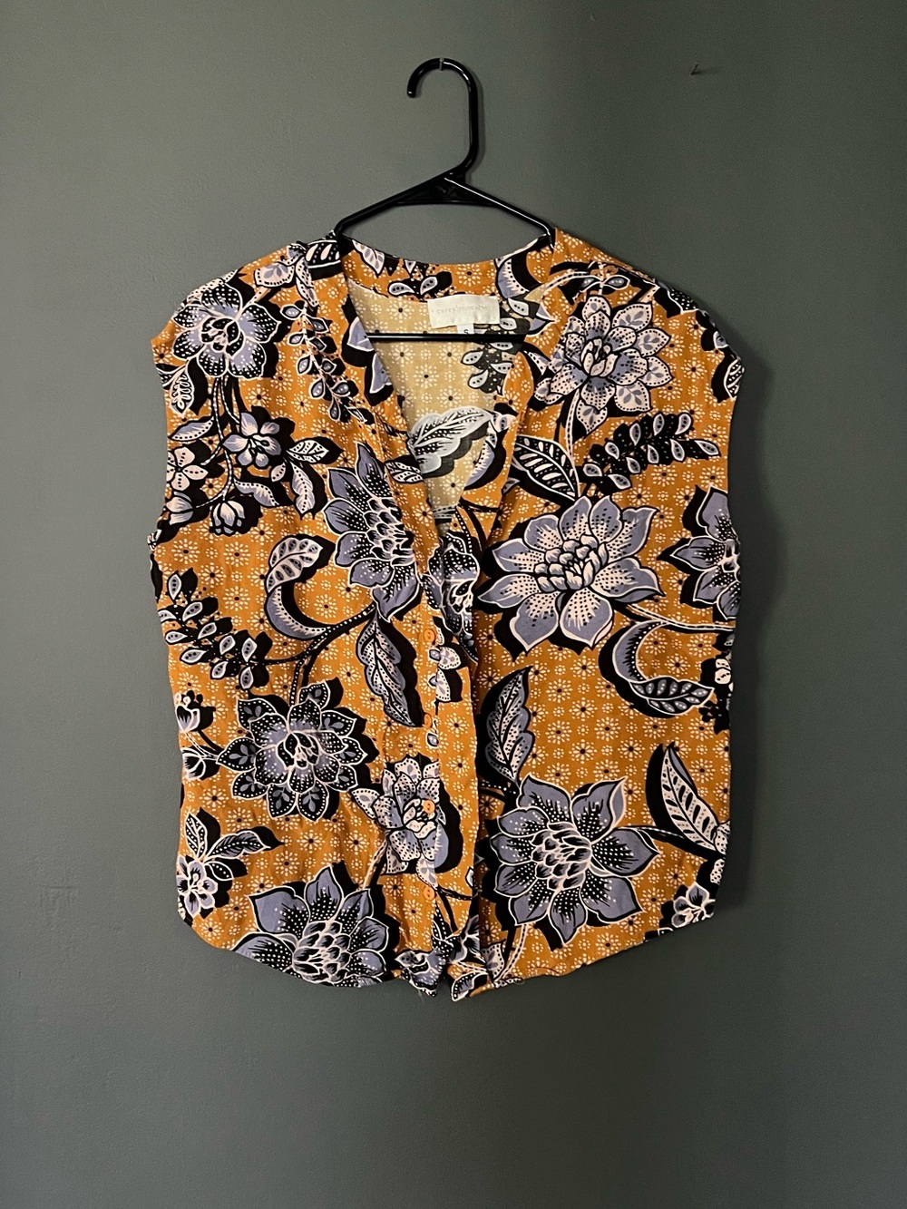 Corey Lynn Calter Mustard/Lilac button-down Floral V-Neck Sleeveless Blouse